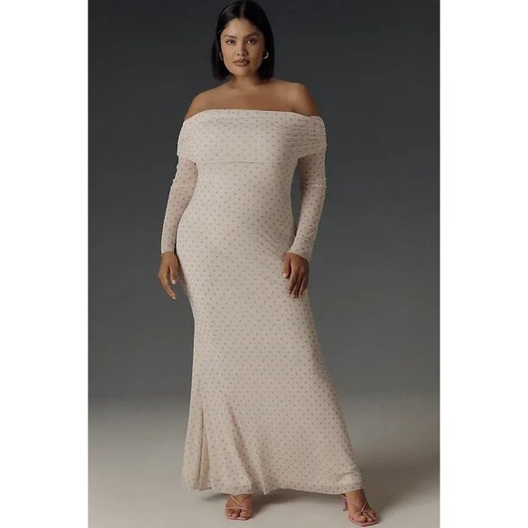 AFRM Long-Sleeve Off-The-Shoulder Mesh Maxi Dress 3X - Picture 2 of 2